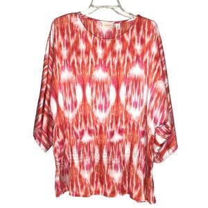 Chicos Tunic Top Abstract Print Dolman Sleeve Blouse Orange‎ Pink Size 3 XLarge